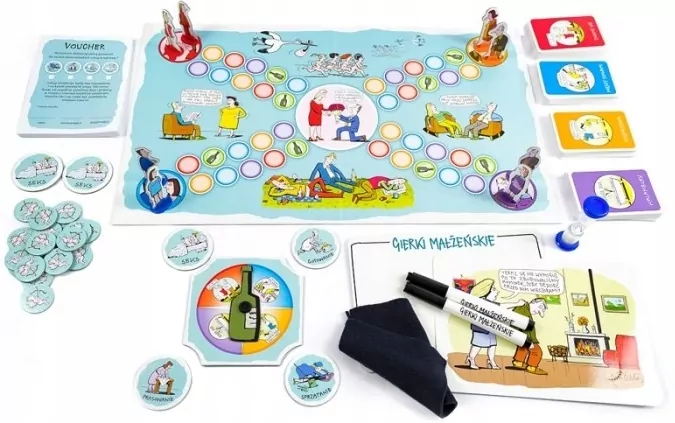 Gierki małżeńskie. Gra planszowa ilustrowana rysunkami Andrzeja Mleczki - tantis.pl