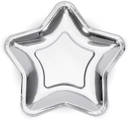Talerzyki gwiazdki srebrne 18cm 6szt - tantis.pl