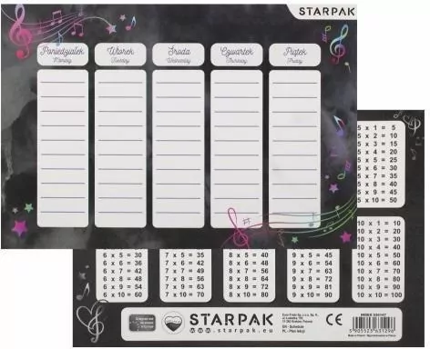 Plan lekcji z tabliczką mnożenia Music