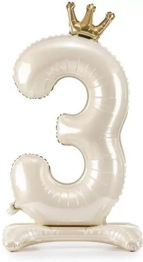 Stojący balon foliowy cyfra 3 84cm jasny krem - tantis.pl