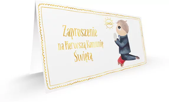 Zaproszenie - Komunia chłopiec złoty (10 szt.) - tantis.pl