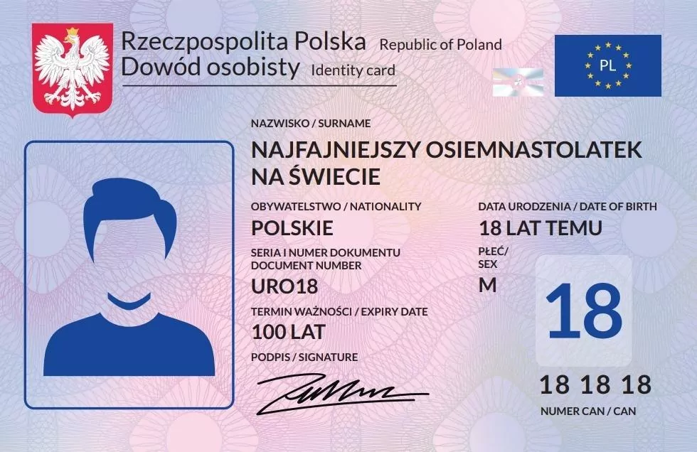 Karnet Dowód Osobisty 18 urodziny męskie - tantis.pl