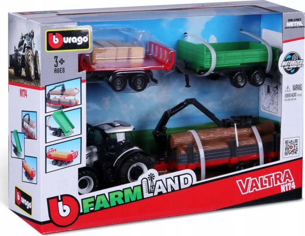 Tractor Gift Set Valtra + 3 trailers 10cm BBURAGO - tantis.pl