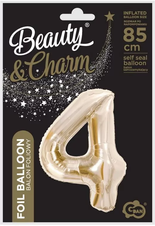 Balon foliowy. Cyfra 4. Szampański 85cm - tantis.pl