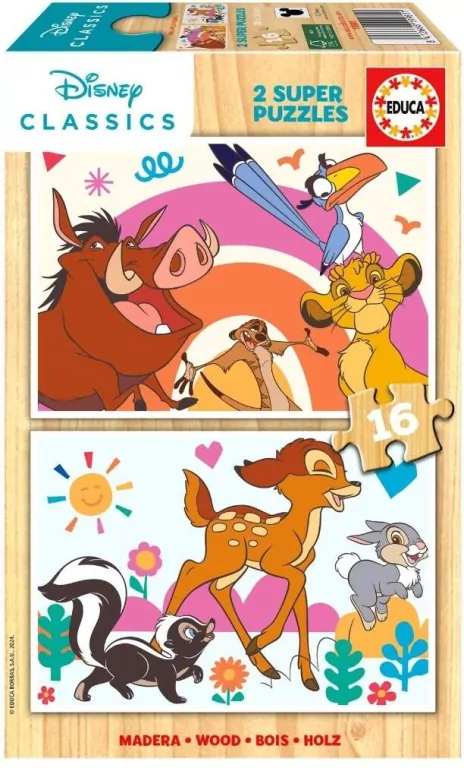Puzzle drewniane 2x16 Król Lew Bambi - tantis.pl