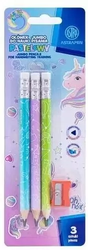 Ołówki grafitowe trójkątne HB Jumbo Astrakids Unicorn 3 szt. z temperówką - tantis.pl