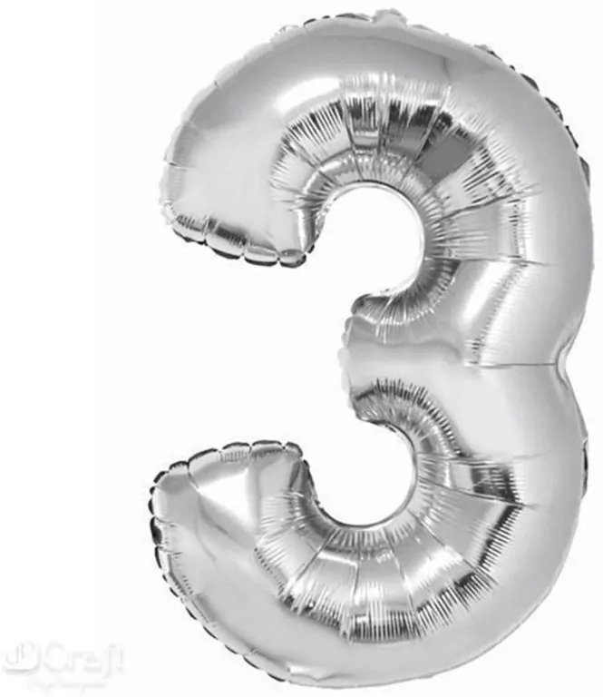 Balon foliowy cyfra 3 Beauty&Charm srebrna 92cm - tantis.pl