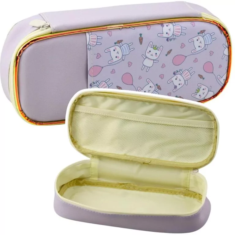 Piórnik szkolny z zajączkami fiolet 24cm - tantis.pl