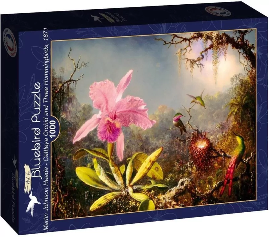 Puzzle 1000. Orchidea i trzy kolibry, Heade 1871 - tantis.pl