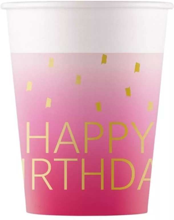 Kubeczki papierowe Pink Happy Birthday 200ml - tantis.pl