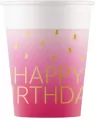 Kubeczki papierowe Pink Happy Birthday 200ml - tantis.pl