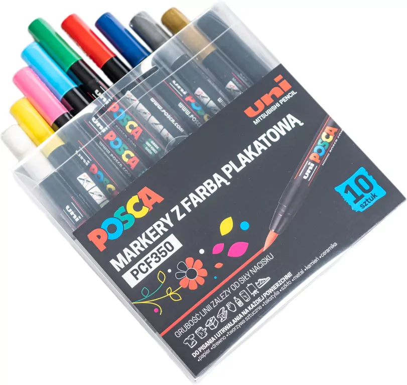 Markery plakatowe PCF-350 10 kolorów POSCA UNI - tantis.pl