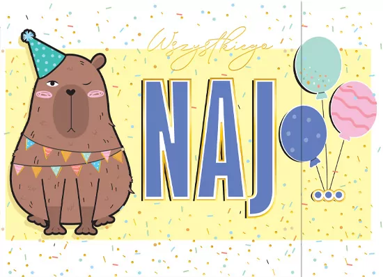 Karnet B6 składany Urodziny - Kapibara - tantis.pl