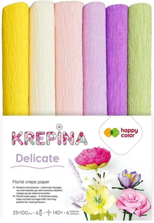 Krepina marszczona 25x100cm. Delicate mix 6 rolek - tantis.pl