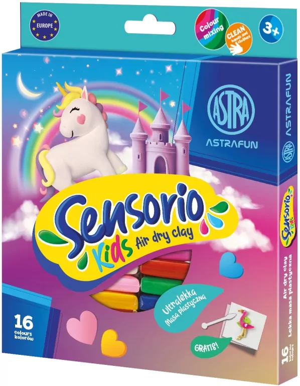 Masa plastyczna Astrafun Sensorio Kids Jednorożec 16 kolorów - tantis.pl