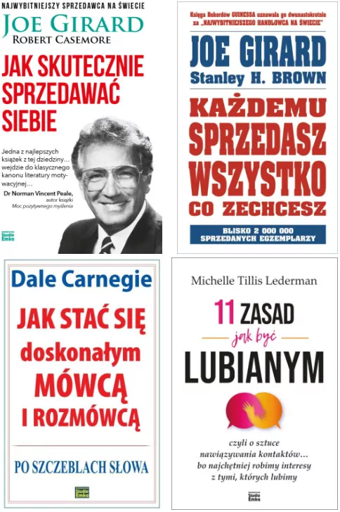 Pakiet: Jak skutecznie sprzedawać siebie/ Każdemu sprzedasz wszystko co zechcesz/ Jak stać się doskonałym mówcą i rozmówcą/  11 zasad jak być lubianym - tantis.pl