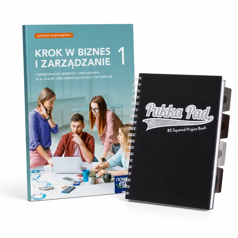 Pakiet: Krok w biznes i zarządzanie 1. Podręcznik do liceum ogólnokształcącego i technikum. Zakres podstawowy / Kołozeszyt Pukka Pad B5 Project Book Black & Grey czarny - tantis.pl