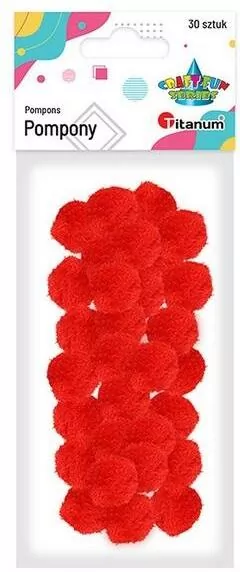 Pompony poliestrowe 25mm. Czerwone, 30 sztuk - tantis.pl