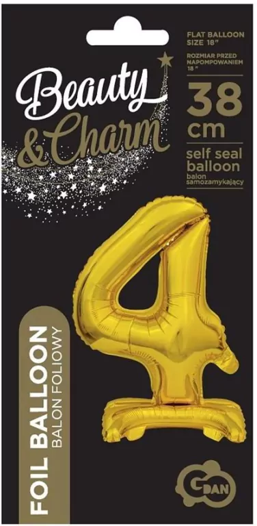 Balon foliowy B&C Cyfra stojaca "4" złota 38cm - tantis.pl