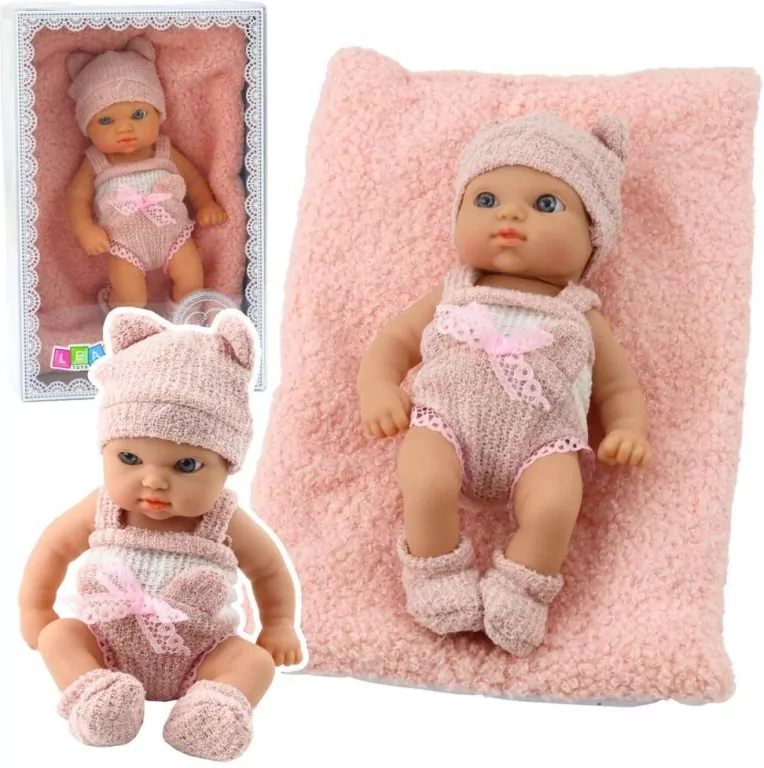 Lalka bobas z kocykiem biało-różowe ubranko 18cm - tantis.pl