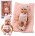 Lalka bobas z kocykiem biało-różowe ubranko 18cm - tantis.pl