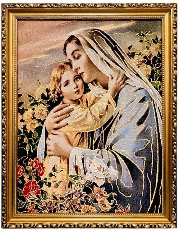 Obraz Haftowany Matka Boża z dzieciątkiem 42/32cm - tantis.pl