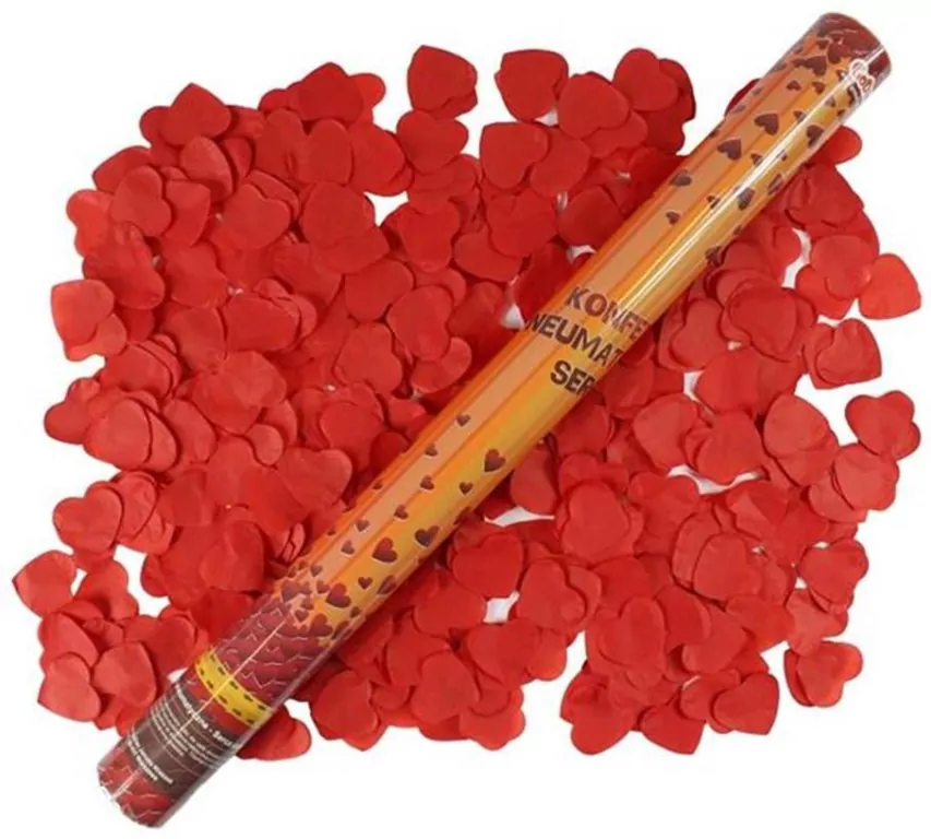 Konfetti pneumatyczne, papier, serca czerwone 60cm - tantis.pl