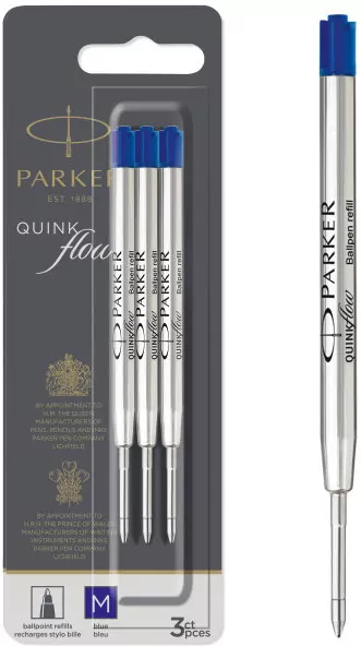 Wkłady do długopisów Parker Quinkflow niebieskie (M) 3 sztuki na blistrze 2119152 - tantis.pl