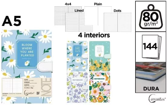 Notatnik A5/144K magnes kwiaty MIX