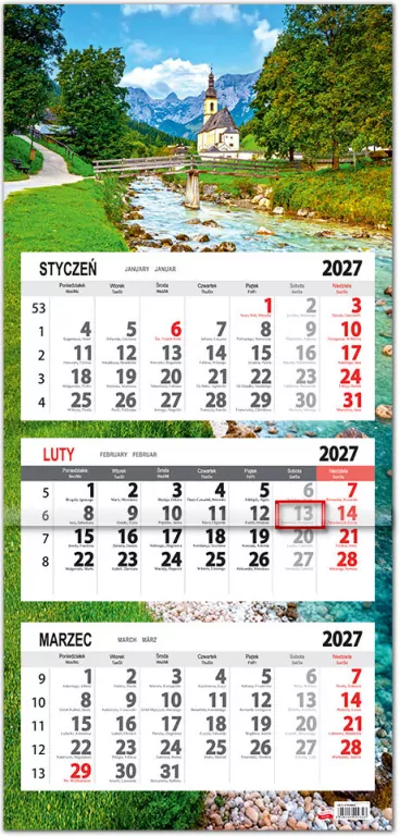 Kalendarz 2027 trójdzielny płaska główka Strumień - tantis.pl