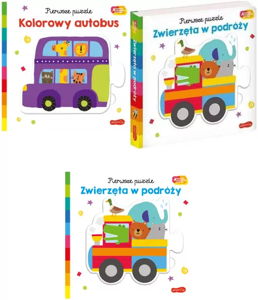 Pakiet:  Kolorowy autobus /  Zwierzęta w podróży / Arka Noego. Pierwsze puzzle. Akademia Mądrego Dziecka - tantis.pl