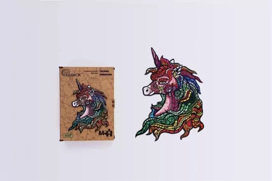 Puzzle drewniane eko 76. Tęczowy jednorożec