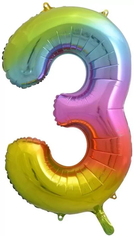 Balon foliowy 85cm. Cyfra 3 tęczowa - tantis.pl