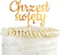 Dekoracja akrylowa na tort chrzest złota - tantis.pl