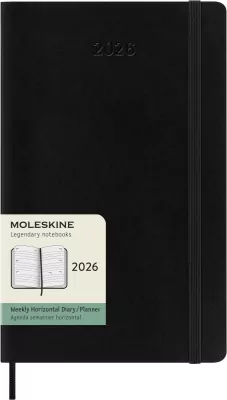 Kalendarz 2026 12m Moleskine L tygodniowy Horyzontalny miękka oprawa czarny 13x21cm