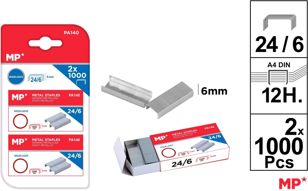 Zszywki MP 24/6 2x1000 blister - tantis.pl