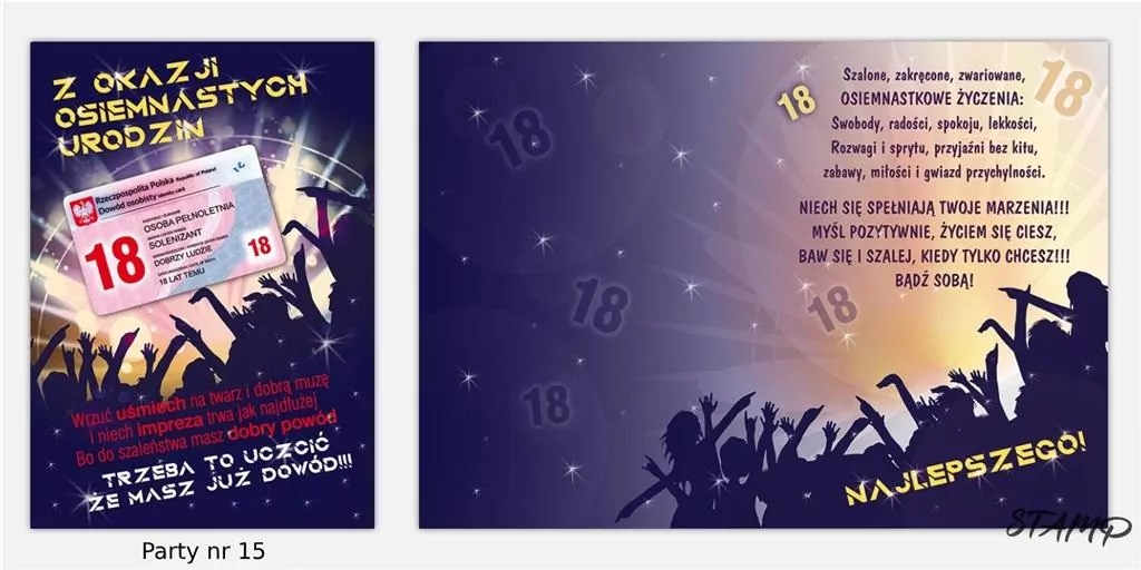 Karnet Party naklejany B6+koperta Urodziny 18 wz15 - tantis.pl