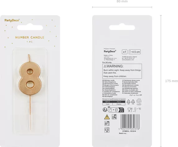 Świeczka urodzinowa cyfra 8 złota 4,5cm - tantis.pl