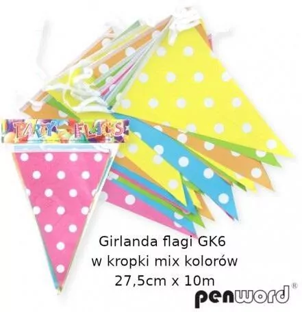 Girlanda flagi w kropki mix kolorów 27.5cmx6m - tantis.pl