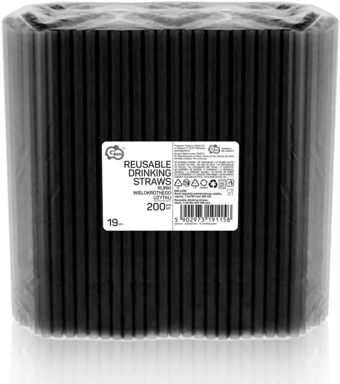 Słomki wielokrotnego użytku. Czarne, 200 sztuk - tantis.pl