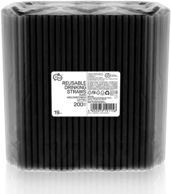 Słomki wielokrotnego użytku. Czarne, 200 sztuk