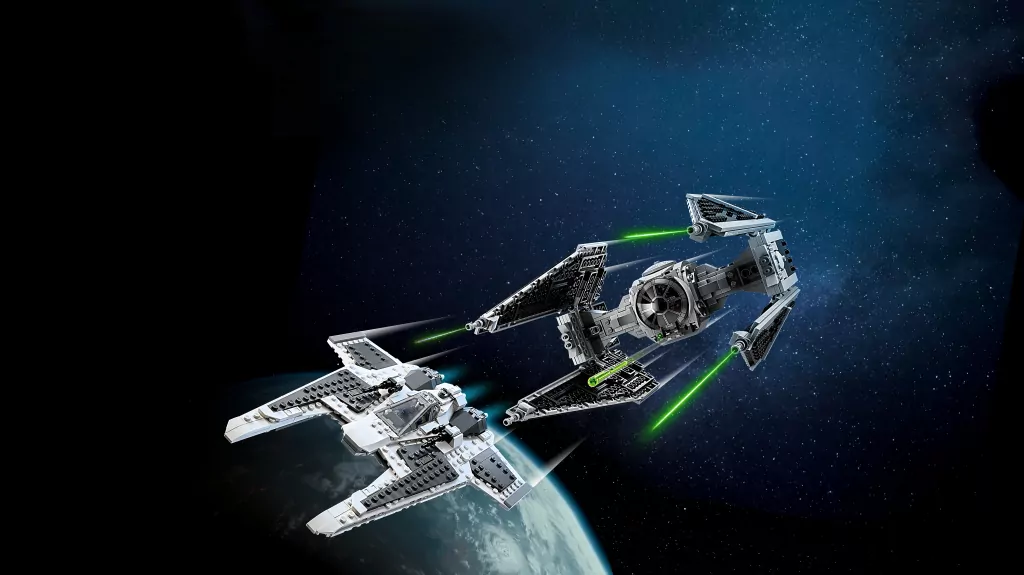 LEGO Star Wars. Klocki, Mandaloriański myśliwiec Fang Fighter kontra TIE Interceptor, 75348 - tantis.pl