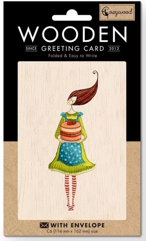 Karnet drewniany C6 + koperta Tort truskawkowy - tantis.pl