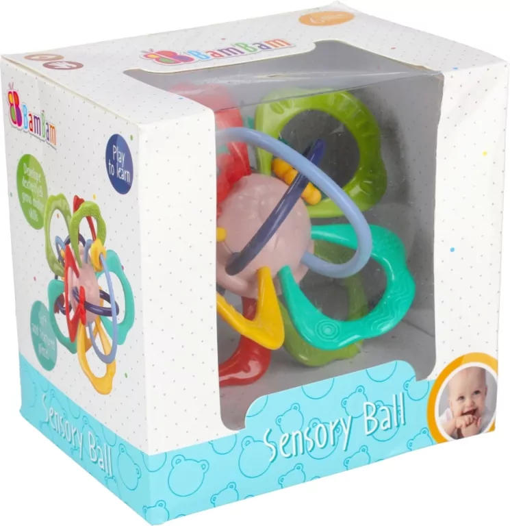 Sensoryczna kula gryzak z grzechotką - tantis.pl