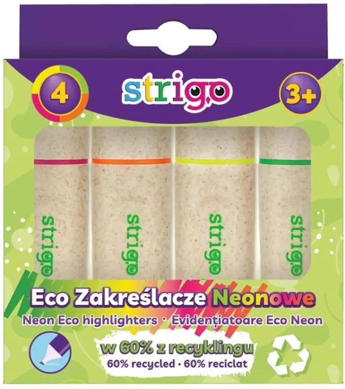 Zakreślacz Eco Hi-text neon 4szt mix STRIGO - tantis.pl