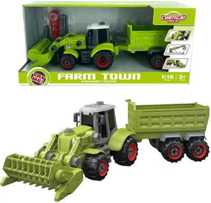 Askato. Traktor z łyżką i przyczepą do skręcania