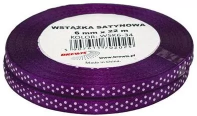 Wstążka satynowa w kropki fioletowa 6mmx22m, 2 sztuki - tantis.pl