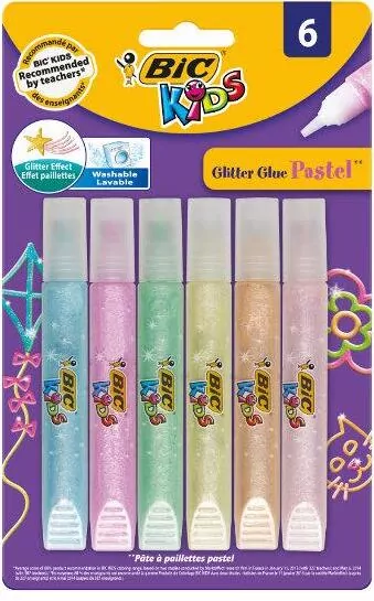 Klej brokatowy Glitter mix kolorów 6 kolorów BIC - tantis.pl