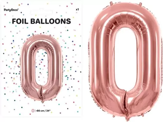Balon foliowy cyfra 0 86cm różowe złoto - tantis.pl
