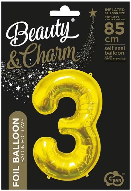 Balon foliowy 3 złoty 85cm - tantis.pl